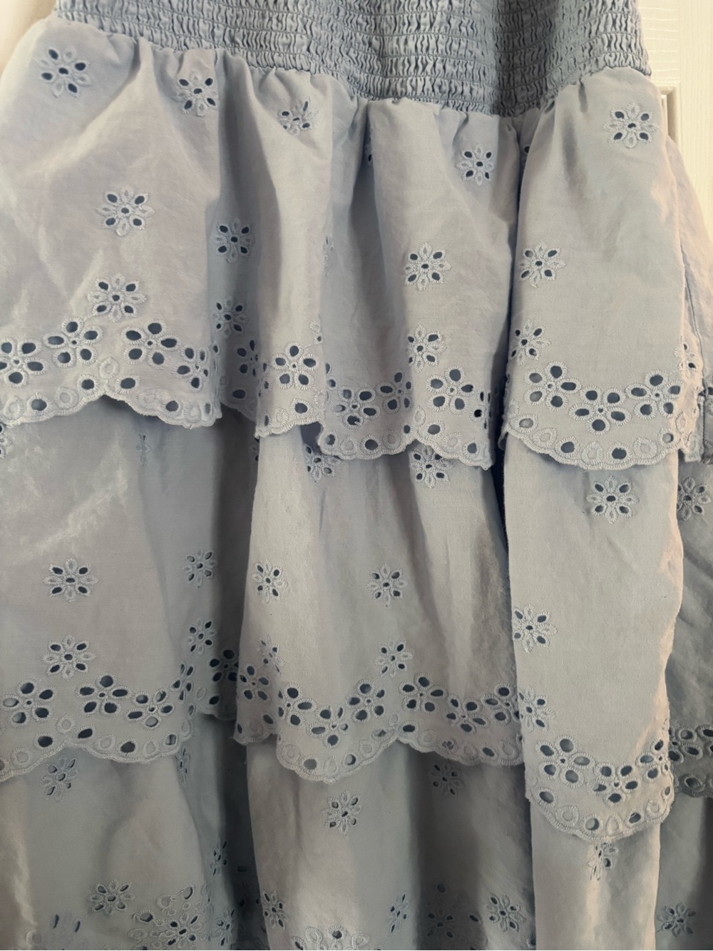 American Eagle Light Blue Tiered Eyelet Halter Dress - Picture 3 of 5